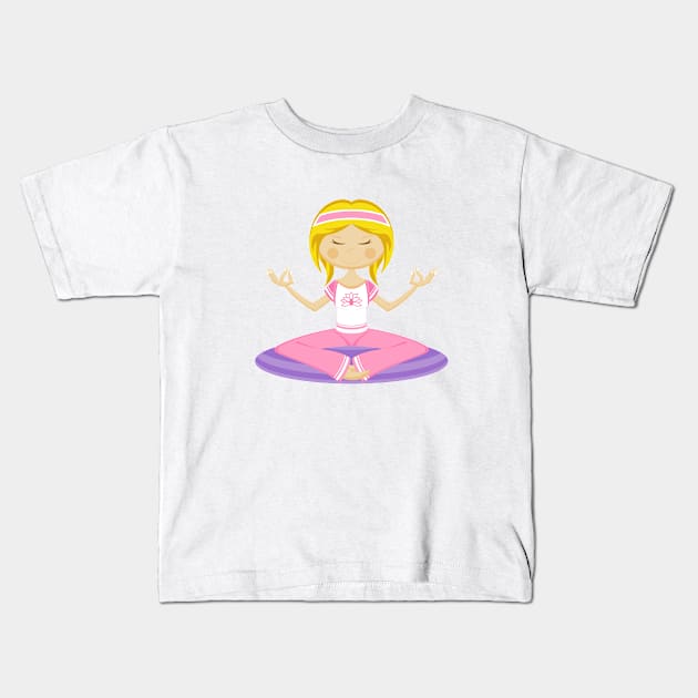 Cute Cartoon Yoga Girl Kids T-Shirt by markmurphycreative